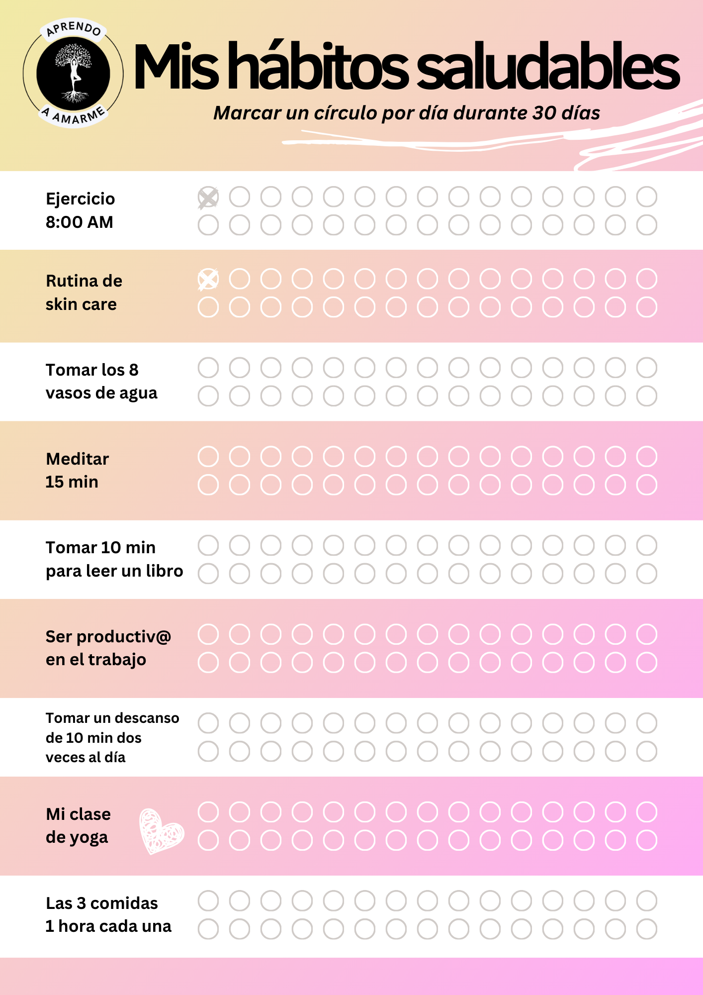 A4 planificador de habitos saludables mensuales para imprimir en casa